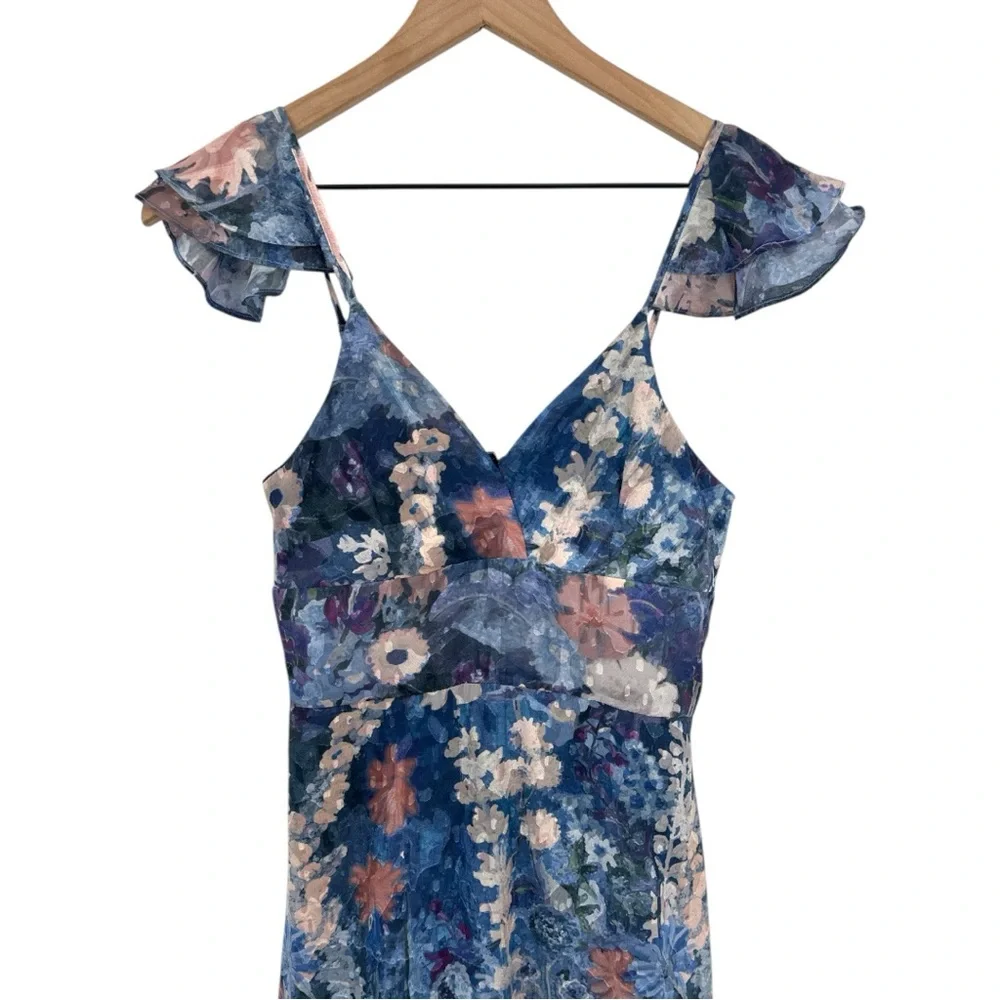 Anthropologie x Hutch Ruffled Midi Dress-  Blue Floral Print - Size 2 - Picture 4 of 10